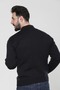 Navy Blue Men's Dad Style Knitwear for Middle Age and Above, Acrylic Winter Regular Fit Zippered Polo Collar Sweater with Pockets - 4