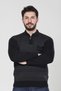 Navy Blue Men's Dad Style Knitwear for Middle Age and Above, Acrylic Winter Regular Fit Zippered Polo Collar Sweater with Pockets - 3