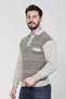 Beige Men's Dad Middle Age and Above Knitwear Knitted Acrylic Winter Regular Fit Pocketed Zippered Polo Collar Sweater - 3