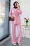 Drawstring Waist Zippered Top and Bottom Set - Pink - 2