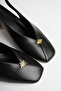 Women's Black 4 cm Thick Short Heeled Open-Back Shoes with Gold Detail - 6