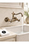 Koç Taşlı Se Kitchen Sink Faucet Brushed Antique Brass Body Wall Mounted Double Handle Swivel Swan Spout
