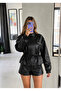 Drawstring Studded Double-Breasted Leather Jacket - 5