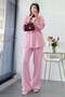 Drawstring Waist Zippered Top and Bottom Set - Pink - 4