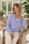 Women's V-Neck Long Sleeve Balloon Sleeve Front Button Closure Hair Braided Elastic Waist Baby Blue Knitwear Cardigan - 5
