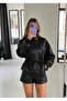 Drawstring Studded Double-Breasted Leather Jacket - 6