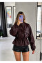 Drawstring Studded Double-Breasted Leather Jacket