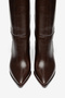 Bitter Brown Shiny Pointed Toe Thick Heeled Boots - 4