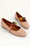 Women's Beige Comfortable Daily Ballet Shoes with Stone Top Decoration - 2
