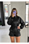 Drawstring Studded Double-Breasted Leather Jacket - 3