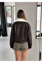 Leather Jacket with Fur Collar and Buttons - 3