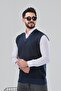 Men's Dad and Middle-Aged Baklava Patterned Acrylic Thick Textured V-Neck Knitwear Sweater - 3