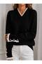 Women's V-Neck Lace Detailed Pearl Buttoned Long Sleeve Knitwear Sweater - 2