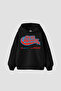 Still Moving Printed Oversize Unisex Black Hoodie - 2