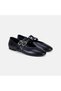 Women's Black Double Metal Buckle Mary Jane Leather Ballerinas