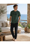 Men's Short Sleeve, Long Bottom, Crew Neck, Letter-Printed, 100% Cotton Pajama Set - 2
