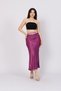 Women's Summer Purple Belted and Elastic Waist Satin Skirt 6791