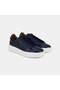 Men's Navy Blue Lace-up Thick Sole Leather Sneakers