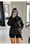 High Collar Double-Breasted Buttoned Leather Trench Jacket - 2