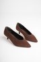 Women's Bitter Brown Suede Pointed Toe 4 cm Short Thin Heeled Stiletto Shoes