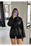 High Collar Double-Breasted Buttoned Leather Trench Jacket
