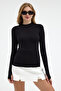 Women's Half Turtleneck Basic Black Blouse