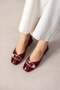 Burgundy Velvet Stone Buckle Short Heeled Women's Shoes Gold Buckle Square Toe Thick Heel Henna Evening Dress Night - 4