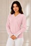 Women's V-Neck Lace Detailed Pearl Buttoned Long Sleeve Knitwear Sweater - 4