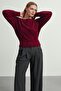 Women's Soft Plush Look Boat Neck Asymmetrical Cut Knitwear Sweater - 3