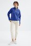 Cobalt Blue Half Zipper Skirt Hem Gathered High Neck Standard Fit Women's Fleece Sweatshirt - 97234 - 2