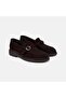 Women's Brown Natural Stone Buckle Detailed Suede Loafer