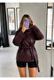 High Collar Double-Breasted Buttoned Leather Trench Jacket - 4