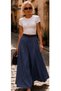 Women's white flowy trousers skirt high waist belted loose fit