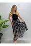 Women's Plaid Patterned Midi Chiffon Skirt - 4