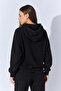 Women's Black Hooded Zippered Sweatshirt with Kangaroo Pocket - 5