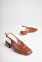 Women's Tan 4 cm Thick Short Heeled Gold Detailed Open Back Shoes - 4
