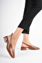 Women's Tan 4 cm Thick Short Heeled Gold Detailed Open Back Shoes - 3