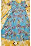 Printed Georgette Puff Dress with Crepe Lining, Floral Pattern, Sky Blue