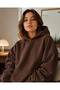 Women's Oversize 3 Thread Threaded Hooded Sweatshirt Hoodie - 3