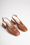 Women's Tan 4 cm Thick Short Heeled Gold Detailed Open Back Shoes