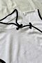White Mandarin Collar Black Stripe Qipao Y2K Short Sleeve Cropped - 2
