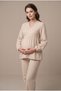 Women's Beige Muslin Cotton Fabric Side-Tie Long Sleeve Double-Breasted Collar Maternity Pajama Set for Easy Breastfeeding - 3