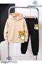 Yandan Lion Printed Hooded Thick Cotton Inside Lined Sweatpants with Pockets Children's Sweatpants and Top Sweat Suit Set