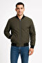 Men's Lined Zippered Bomber Coat Jacket - Khaki - 4