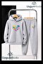 Heart Printed from Flowers Hooded Thick Cotton Inside Tracksuit with Pockets Children's Bottom and Top Tracksuit Set