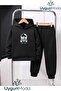 Samuray Printed Hooded Thick Cotton Inside Tracksuit with Pockets Children's Top and Bottom Tracksuit Set