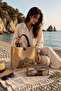 2-Piece Beach Bag and Makeup Bag Set – Natural Ethnic Pattern Beach Bag and Transparent Cosmetic Bag - 2