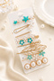 Women's Gold Detailed Multi Hairpin Set with Pearl Flower and Star Model - 3