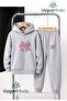 Leopard Print Hooded Thick Cotton Inside Lined Children's Tracksuit with Pockets - Top and Bottom Set