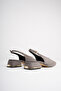 Women's Gray Suede 4 cm Thick Short Heeled Open Back Shoes with Gold Detail - 8